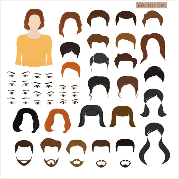 Set Female Male Hairstyles White Background Female Male Eyes — Stock Vector