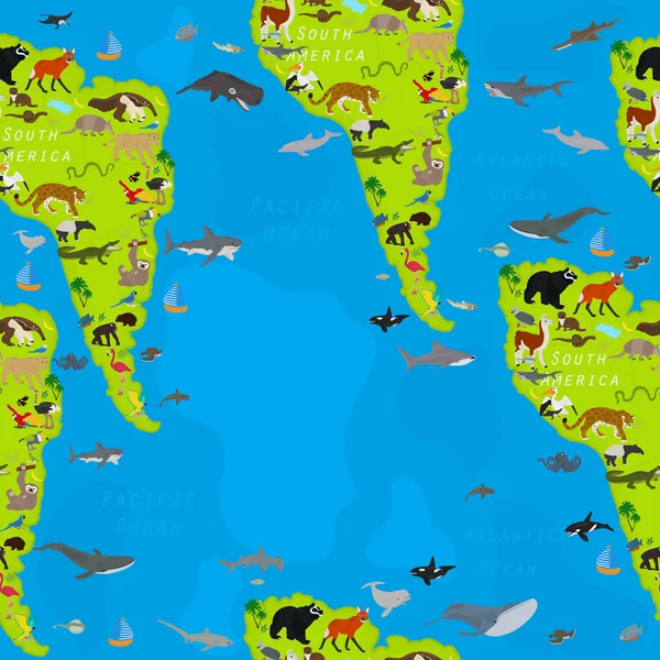 南美洲动物与海洋动物主题的无缝线矢量模式 — 图库矢量图片