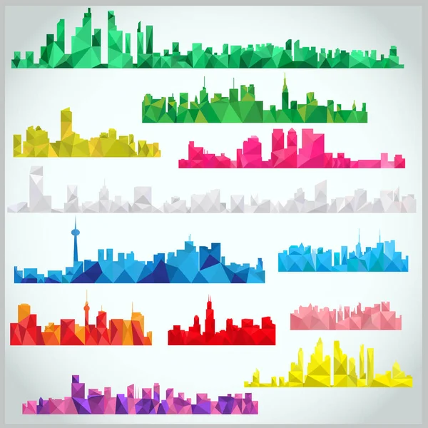 Ensemble Vectoriel Villes Modernes Dans Style Poly Low — Image vectorielle