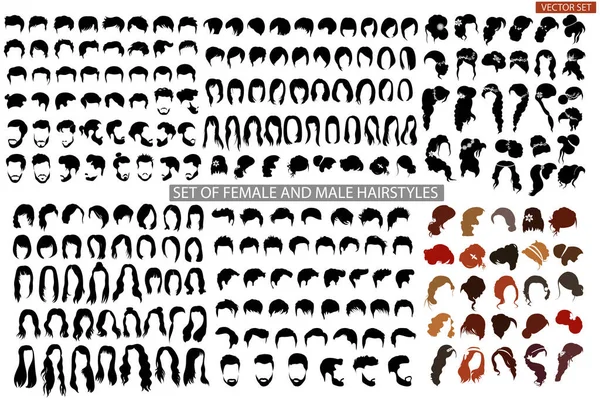 Gran Conjunto Cortes Pelo Femeninos Masculinos Peinados Sobre Fondo Blanco — Archivo Imágenes Vectoriales