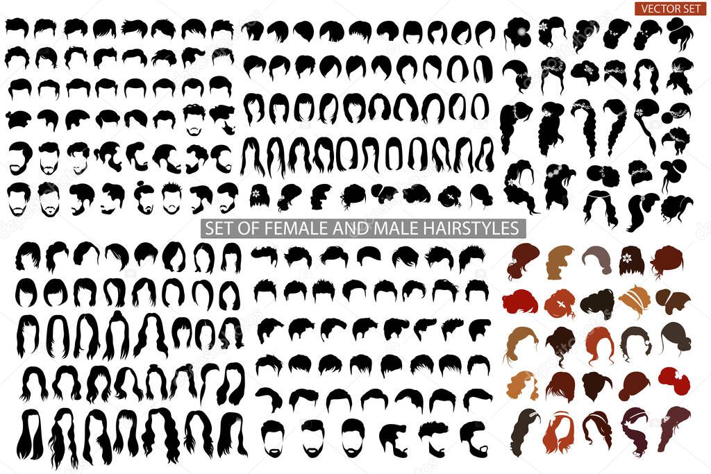    A large set of female and male haircuts, hairstyles on a white background