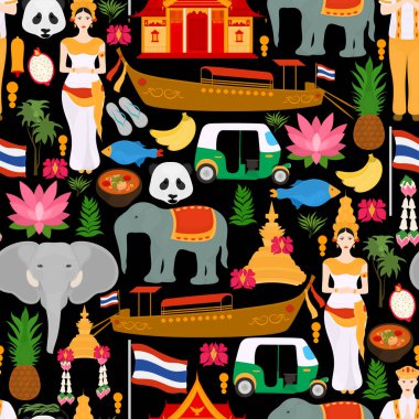   Tayland 'ın ulusal sembolleriyle kusursuz vektör deseni.