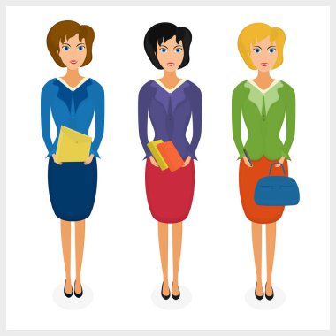   İş hayatında vekil kadın. Üç giysi seçeneği.