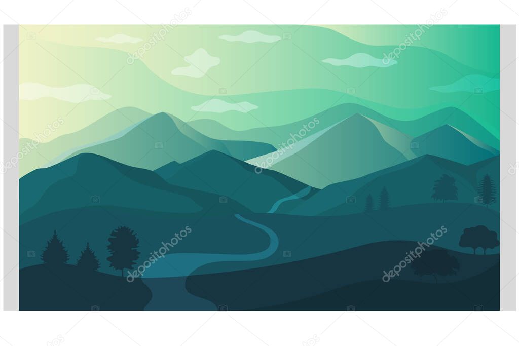   Natural landscape. Mountain view. Vector poster.