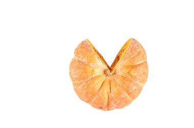 Taze dilimlenmiş kabak beyaz arka plan üzerinde izole. Yukarıdan manzara. Organik gıdanın arka planı.