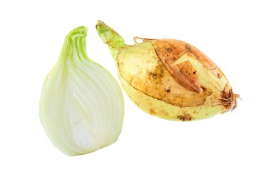 Beyaz arka planda taze doğranmış soğan. Organik gıda arka plan.