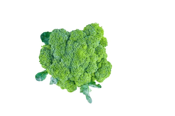 Verse broccoli geïsoleerd op witte achtergrond. Het uitzicht vanaf de top. Achtergrond van biologisch voedsel. — Stockfoto