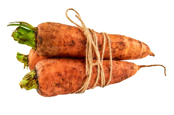 Zanahorias frescas sobre fondo blanco. Antecedentes de los alimentos ecológicos . —  Fotos de Stock