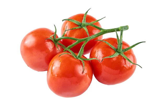 Cztery świeże pomidory wyizolowane na białym tle. Tło żywności ekologicznej. — Zdjęcie stockowe