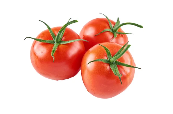 Three fresh tomatoes isolated on white background. Background of organic food. — Stock Photo, Image