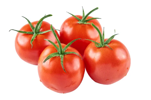 Cztery świeże pomidory wyizolowane na białym tle. Tło żywności ekologicznej. — Zdjęcie stockowe