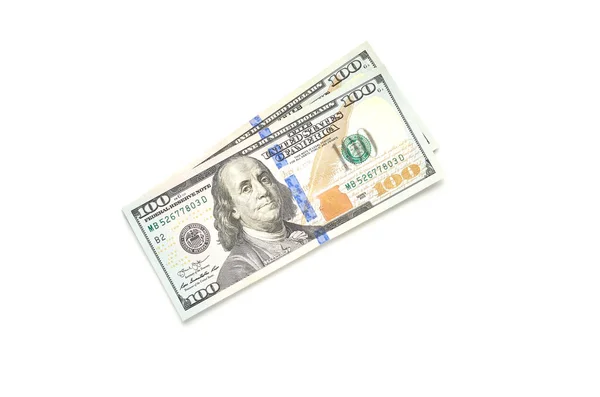 白い背景の上の 100 ドル紙幣 — ストック写真