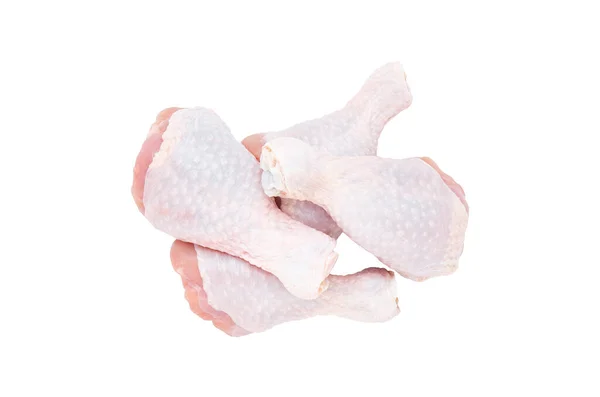 Uppsättning Fem Färska Kyckling Trumpinnar Isolerad Vit Bakgrund Utsikten Uppifrån — Stockfoto