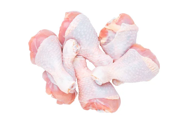 Zestaw Sześciu Świeżych Pałeczek Kurczaka Izolowanych Białym Tle Widok Góry — Zdjęcie stockowe
