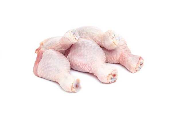 Ensemble Cinq Pilons Poulet Frais Crus Sur Fond Blanc Gros — Photo