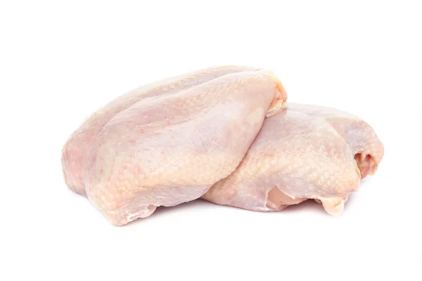 Två Färska Kyckling Bröst Vit Bakgrund Närbild — Stockfoto