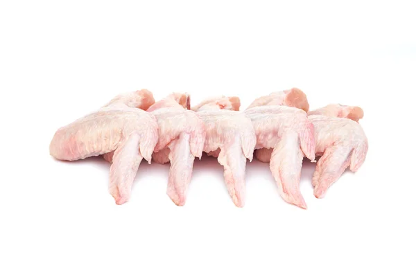 Five Fresh Raw Chicken Wings White Background Close — Stock Photo, Image