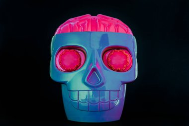 Kafatası cadılar bayramı siyah arkaplan rengi dolu, plastik kafatası