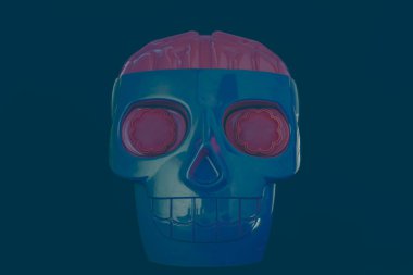 Kafatası cadılar bayramı siyah arkaplan rengi dolu, plastik kafatası sisli