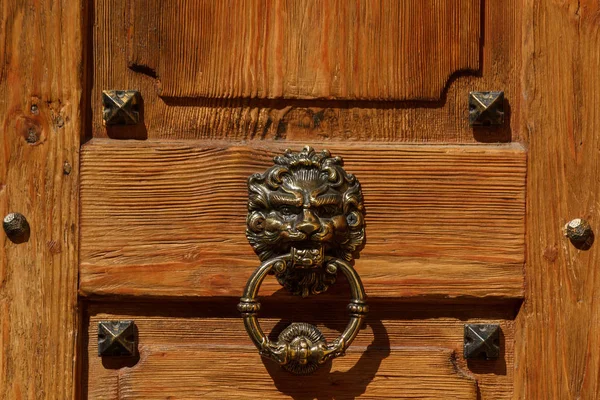 Door handle in the form of a lion's mouth