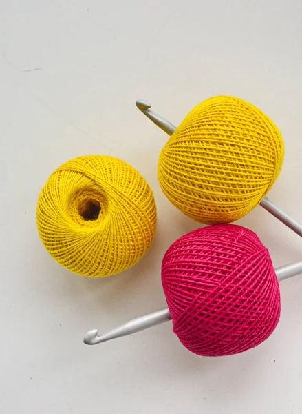 Yarn Thread Hooks Accessories Material Crochet Home Needlework — Stock Photo, Image