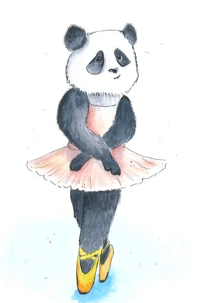illustration of a Panda who dreams of a ballerina