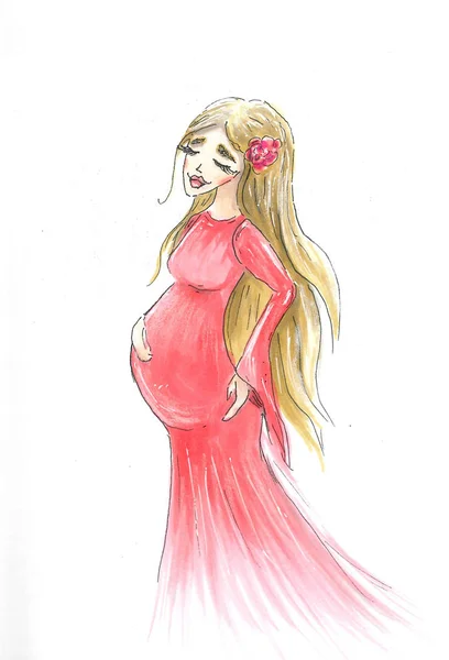 Pregnant Girl Pink Dress — Stock Photo, Image