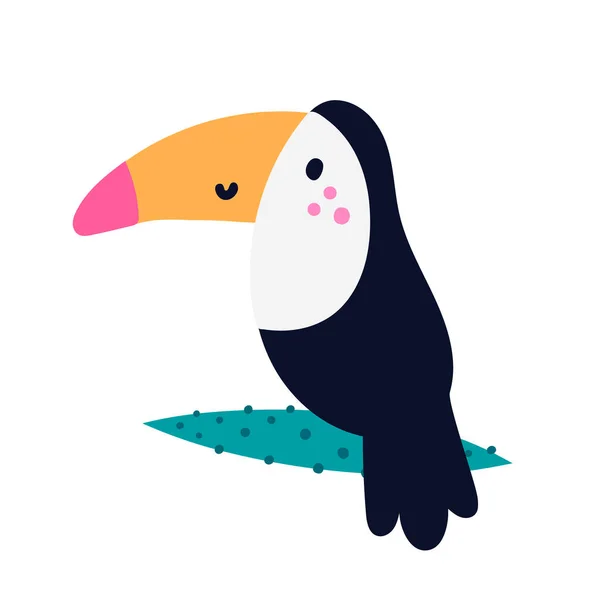 Roztomilý Dětský Toucan Kreslený Pták Džungle Izolovaný Bílém Plochá Ilustrace — Stockový vektor