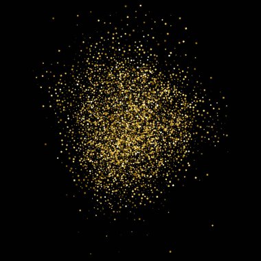 Altın glitter doku siyah izole. Amber parçacıklar renk. Kutlama arka plan. Altın patlama konfeti. Vektör çizim, eps 10.