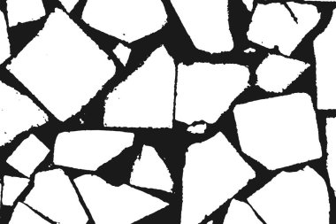 Grunge tasarım öğeleri. Taş duvar tek renkli. Siyah arka plan üzerine izole beyaz grenli doku. Vektör çizim, eps 10.