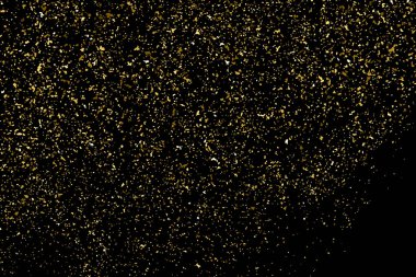 Altın glitter doku siyah izole. Amber parçacıklar renk. Kutlama arka plan. Altın patlama konfeti. Vektör çizim, eps 10.