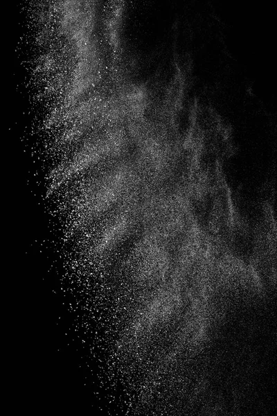 Bloccare Movimento Particelle Bianche Sfondo Nero Esplosione Polvere Struttura Astratta — Foto Stock