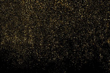 Altın glitter doku siyah izole. Amber parçacıklar renk. Kutlama arka plan. Altın patlama konfeti. Vektör çizim, eps 10.
