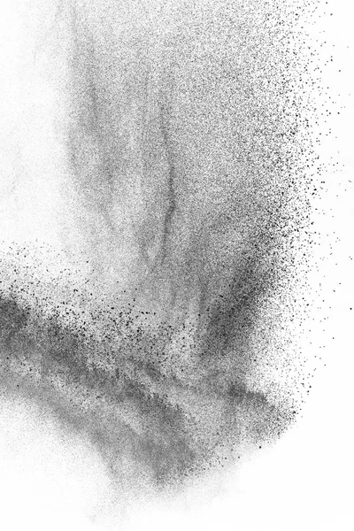 Explosión Partículas Negras Aisladas Sobre Fondo Blanco Textura Abstracta Recubrimiento — Foto de Stock