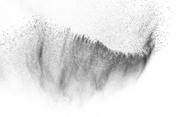 Black Particles Explosion Isolated White Background Abstract Dust Overlay Texture — Stock Photo, Image