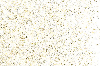 Altın glitter doku üzerinde beyaz izole. Amber parçacıklar renk. Kutlama arka plan. Altın patlama konfeti. Vektör çizim, eps 10.