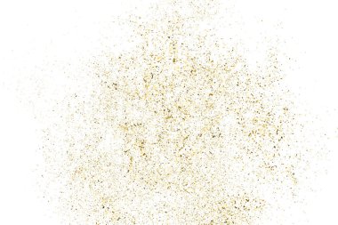 Altın glitter doku üzerinde beyaz izole. Amber parçacıklar renk. Kutlama arka plan. Altın patlama konfeti. Vektör çizim, eps 10.