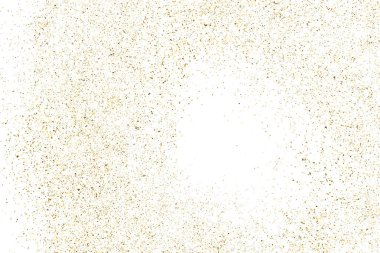 Altın glitter doku üzerinde beyaz izole. Amber parçacıklar renk. Kutlama arka plan. Altın patlama konfeti. Vektör çizim, eps 10.