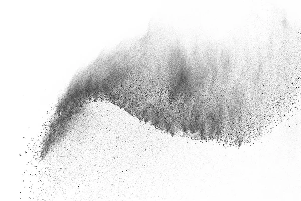 Explosões Partículas Negras Isoladas Fundo Branco Textura Sobreposição Poeira Abstrata — Fotografia de Stock