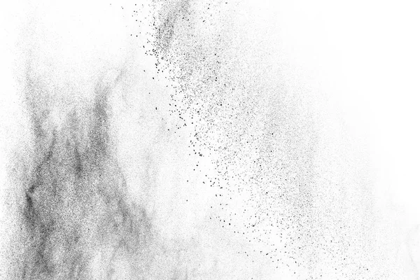 Black Particles Explosion Isolated White Background Abstract Dust Overlay Texture — Stock Photo, Image