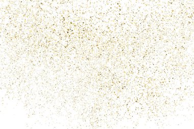 Altın glitter doku üzerinde beyaz izole. Amber parçacıklar renk. Kutlama arka plan. Altın patlama konfeti. Vektör çizim, eps 10.