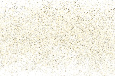 Altın glitter doku üzerinde beyaz izole. Amber parçacıklar renk. Kutlama arka plan. Altın patlama konfeti. Vektör çizim, eps 10.