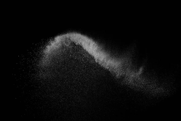 Замораживание Движения Белых Частиц Черном Фоне Взрыв Порошка Абстрактная Пылевая — стоковое фото