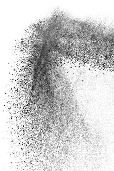 Siyah parçacıklar beyaz zemin üzerinde izole edildi. Soyut toz tabakası dokusu.