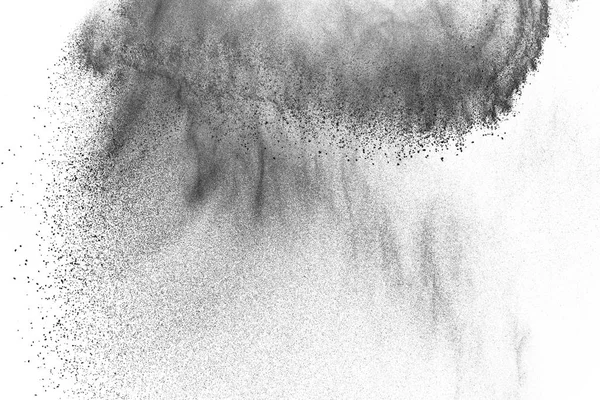 Explosões Partículas Negras Isoladas Fundo Branco Textura Sobreposição Poeira Abstrata — Fotografia de Stock