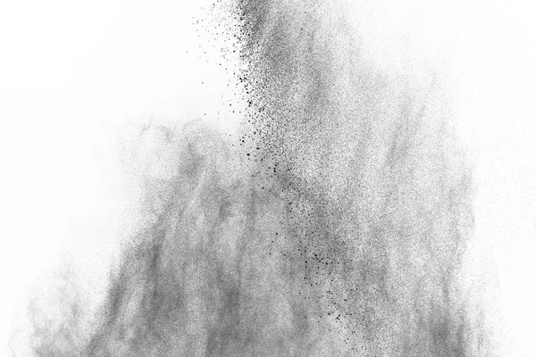 Explosões Partículas Negras Isoladas Fundo Branco Textura Sobreposição Poeira Abstrata — Fotografia de Stock