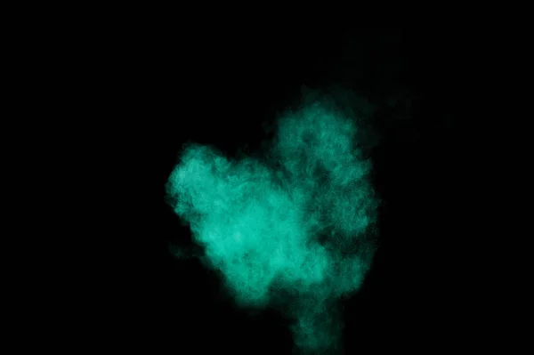 Ακουαμαρίνα Σκόνη Έκρηξη Μαύρο Φόντο Χρώμα Σκόνη Σύννεφο Πολύχρωμο Σκόνη — Φωτογραφία Αρχείου