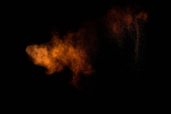 Помаранчевий Вибух Порошку Чорному Тлі Кольорова Хмара Порошку Барвистий Пил — стокове фото