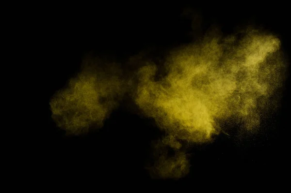 Žlutý Prášek Exploze Černém Pozadí Barevný Prášek Mrak Barevný Prach — Stock fotografie