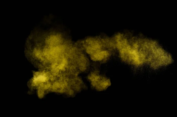 Κίτρινη Σκόνη Έκρηξη Μαύρο Φόντο Χρώμα Σκόνη Σύννεφο Πολύχρωμο Σκόνη — Φωτογραφία Αρχείου